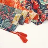 Scarves Boho Flower Print Scarf Classic Tassel Shawl Vintage Windproof Head Wrap Sunscreen Travel Beach Towel For Women