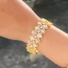 Bangle Cwwzircons Chunky oświadczenie kwadratowe wodę kropla sześcienna cyrkonia błyszcząca dubaj złoto plisowane wielkie ślub ślubny dla kobiet BG069