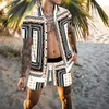 Conjuntos de camisa masculina 3d impresso retro estilo étnico manga curta casual oversized praia shorts verão streetwear ternos havaianos 240321