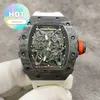 Дизайнерские роскошные наручные часы RM Мужские механические часы Наручные часы серии RM35-02 Корпус из углеродного волокна с полностью автоматическим импортным механизмом с резиновой лентой Si