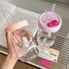 600 ml Kawaii Glasflasche für Wasser, Kaffee, Getränke, BPA-frei, klare Milch, Saft, Blase Teetasse mit Deckel und Strohhalm, Mädchen-Geschenk 240314