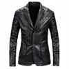 2024 Frühling Herbst FI Neue Herren Revers Leder Dr Anzug Mantel / Männlich Busin Casual Pu Blazer Jacke N8Ub #