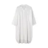 Повседневные платья, летнее пляжное богемное кружевное белое платье с длинным рукавом, свободные короткие для женщин, элегантная рубашка с v-образным вырезом и пуговицами