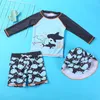 Childrens Split Bathing Suit Toddler Boys 3PCS Cute Cartoon Pattern Short Sleeve Swimming Set For 1-12Years Kids Beach Wear 240326