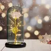 Decorative Flowers Eternal Rose LED Light Battery Powered Gold Foil Flower In Glass Cover Log Artificial Valentine Day Mother Gift