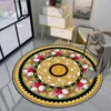 Tapis luxe tapis rond européen noir fleur jaune fleur maison décoration salon chambre chambre de salle de bain mat de sol anti-glissement