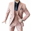 blazer+pants+vest Men's Suit 3 Piece One Butt Lapel Double Breasted Slim Fit Casual Busin Dr Suits For Wedding Tuxedo c7NT#