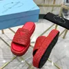 24ss Womens Slip On Slippers Platform Heels Sandals Designer Raffia Woven Slides Classic Blue Black Red Mules Outdoor Beach Shoe Leisure Shoe Summer casual Shoe