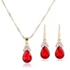 Halsband örhängen set kvinnor mode eleganta 3 st/set ruby ​​bröllop pärla kristall brud smycken festtillbehör