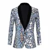 Glitter Sier Laser Mirror Blazer Coat Man Bar Nightclub Singer Stage Performance Sequin Sacka Jacket Bankettparty Tuxedo 283n#