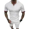 Survêtements pour hommes Hommes Survêtement Kit Shorts T-shirt à capuche Col à revers Polyester Manches courtes Abordable