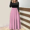 Casual Kleider Frauen Solide Langarm Rundhals Kleid Große Schaukel Patchwork Sommerkleid Tunika Taille Lose Vestido Für Herbst