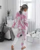 Pigiama in due pezzi da donna Tie Dye Abbigliamento sportivo casual a maniche lunghe abbinato a pantaloni lunghi da indossare a casa 3 IQXI