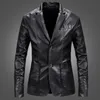 PU Veste Hommes Couleur Unie Manteau En Cuir Veste Casual PU Manteaux Moto Biker Manteau En Cuir Vestes Mâle Grande Taille 6XL x9Hh #