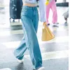 Женские джинсы, модная уличная одежда, широкие женские брюки с высокой талией, карманами и металлическими цепочками, свободные шикарные джинсовые брюки