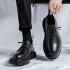 Casual Shoes Korean Style Men Fashion Wedding Party Dress Original Leather Black White Platform Shoe Breathable Gentleman Footwear Male