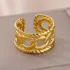 Clusterringen Goudkleurige roestvrijstalen ring voor dames Heren Trendy ketting Dubbele lagen Opening Verstelbare sieraden Verjaardagscadeau Anillos