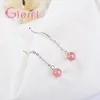 Dangle Earrings Elegant Sweety Pink Round Stone Real 925 Sterling Silver Drop For Women Girls Party Wedding Decorations