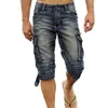 Idopy Summer Male Retro Cargo Denim Shorts Vintage Acid 세척 페이드 멀티 포켓 군사 스타일 바이커 청바지 240327