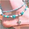 Anklets Vintage Starfish Pendant For Women 2023 Beach Stone Beads Anklet Bohemian Ankle Bracelet On Leg Summer Foot Jewelry Drop Deli Dhl1P