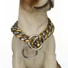 Collier pour grand chien en acier inoxydable, couleur or, chaîne de sécurité, bordure cubaine, fournitures entières 12-32 Chokers297G