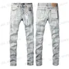 Calças de brim masculinas Calças de brim roxas Mens Jean estilo de design exclusivo de alta qualidade com buracos Slim Fit Bikers Denim Jeans para homens Mans Black Slim fit calças T240327