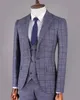 Abito da uomo grigio 3 pezzi Blazer Vest Pantaloni One Butt con visiera risvolto Busin Plaid Slim Fit Wedding Groom Tailored Costume Homme j00J #