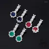 Studörhängen 925 Sterling Silver Jewelry Blue Saphire Red Ruby Green Zircon Hanging Dingle for Women