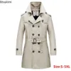 2024 Męska kurtka LG Trench Coats Spring Autumn British Style Busin Office Trench Solid Męska kurtka z podwójną piersią E59F#