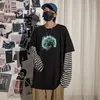 動物印刷服ボーイ学生lgスリーブカート春と秋のクルーネックトップフェイク2服lgスリーブTシャツ480r＃