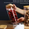 Bottiglie di stoccaggio Barattoli Contenitori per alimenti in vetro con coperchio in legno Snack da cucina Frutta Caramelle Noci Articoli vari Caffè Organizzatore di stoccaggio per cucina 240327