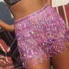 Jupes Sexy Belly Dance Couche Jupe Femmes Paillettes Chaîne Gland Ceinture Mini Robe Clubwear Latin Performance Hip Taille Glitter