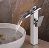 Robinets d'évier de salle de bains, robinet de lavabo en laiton noir, cascade, bec en verre à poignée unique, robinet mitigeur en Bronze frotté à l'huile A1010