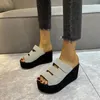 Slippers Contrast Paneled Peep Toe Wedge Thick Sole Fish Mouth Open Wedged Magic Tap Female Sandals Ladies Fashion Size 43