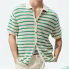 Polos pour hommes S Mode d'été Vintage Chemise en tricot Hommes de haute qualité Stripe Couleur Correspondant Top Cardigan Casual Manches courtes Drop Livraison A Otoxa