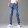 2024 Zomer Dunne Mannen Elastische Cott Jeans Fi Grijs Comfortabele Busin Rechte Casual Broek Hoge Kwaliteit Merk Broek l3TA #