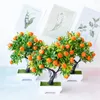 Decorative Flowers Plastic Artificial Plant Fake Potted Fruit Orange Tree Office Garden Desktop Party Decor