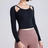 Chemises actives Coussin de poitrine fixe Vêtements de yoga T-shirts de sport à manches longues Plissés Slim-fit Vêtements de sport Séchage rapide Courir Fitness Haut d'entraînement