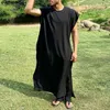 イスラム教徒の衣服の男性はサウジアラビア2023 SOLID O-NECK SLEEVEL KAFTAN JUBBA THOBE PANTS 2PCSイスラム男子スーツB0XH＃