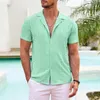 Camicie casual da uomo Camicia da vacanza in tessuto elasticizzato Elegante scollata estiva con colletto rovesciato maniche corte traspirante per A