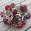 Flores decorativas um ramo de rosas artificiais 21 cabeças rosas efeito de pintura a óleo simulado vermelho/rosa/creme/borgonha/roxo