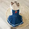 犬のアパレルストロベリードレスペット服カウボーイスカート服犬スーパー小さなかわいいチワワプリントサマーブルーガールマスコタス