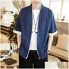 Men'S Jackets Male Jacket Japanese Streetwear Vintage Mens Clothing Chinese Linen For Men Clothes Kimono Drop Delivery Apparel Outerwe Dh5Xx