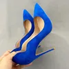 Sukiej buty niebieskie zamszowe fala damskie Pumps Party Night Club wysokie obcasy 12 cm spiczasty stóp rozmiar 34-45 wąskie kobiety