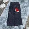 メンズジーンズのデザイナーJNCO Y2Kストリートウェアファッションヒップホップボクシンググローブグラフィックプリントバギーブラックパンツ男性