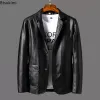 2024 Мужские кожаные куртки с лацканами, кожаные куртки, мужские пиджаки из искусственной кожи, корейский стиль, тонкое кожаное пальто размера плюс M-6XL X0r8 #