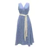 Повседневные платья AYUNSUE, летнее хлопковое платье в полоску, женское элегантное платье миди без рукавов с v-образным вырезом, винтажное женское вечернее платье 61056