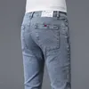 Couleur unie Cott Noir Gris Foncé Jeans Pantalons Pour Hommes Classique Slim Stretch Casual Coréen Fi Jeunesse Mâle Denim Pantalon e1Bm #