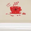 Horloges murales suspendues horloge café temps tasse forme 3D bricolage décoration de la maison moderne (rouge)