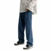 韓国FIメンワイドレッグジーンズ2023秋の新しいストリートウェアストレートバギーデニムパンツ男性ブランドズボンn4cr＃